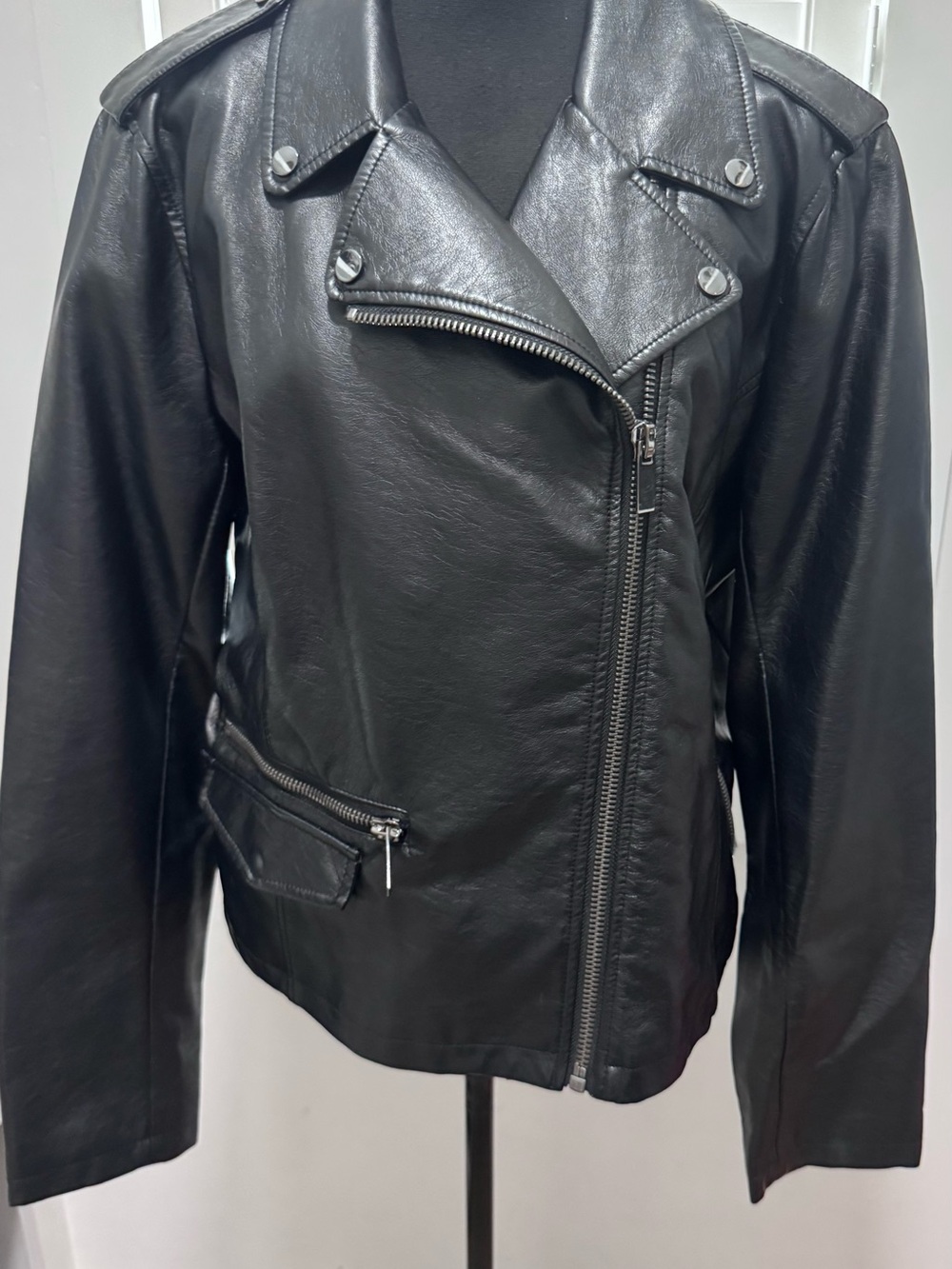 New York & Company Black Faux Leather Moto Jacket